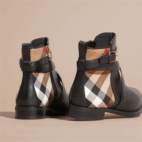 burberry strap detail house check and leather ankle boots|Burberry Limited.